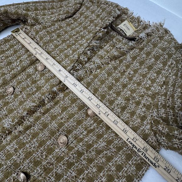 Elie Tahari Womens Long Tweed Jacket M Metallic Gold Crest Old Money Uptown Chic - Picture 15 of 16